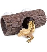 REPTIZOO Reptile Hide Cave Resin Hollow Tree Trunk Hideout Hermit Crab Climbing Toys Reptile Shel...