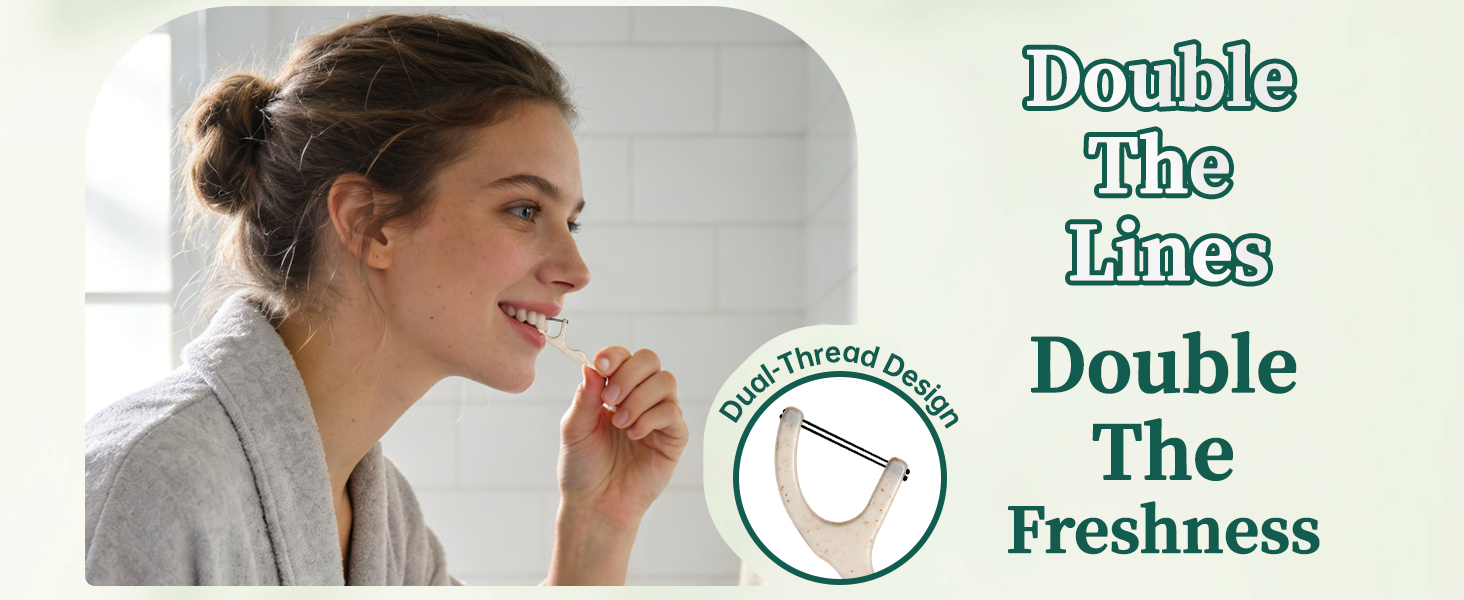 Double thread string line floss picks