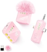 Gicorino 3 in 1 Wireless Lavalier Microphone for iPhone Android Camera-Pink | Mini Mic with Digit...