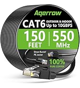Aqerrow Outdoor Cat6 Ethernet Cable 150 FT, 24AWG 10Gbps Copper Long Cat6 Cable, 550MHz Direct Bu...