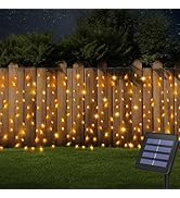 DBFAIRY Solar Curtain Lights,19.6ft x 3.3ft 300 LED Outdoor Christmas Solar Curtain Lights Waterp...
