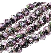 PH PandaHall 60pcs 8~10mm Gold Sand Lampwork Beads Glass Handmade Round Loose Beads for Rosary Ma...