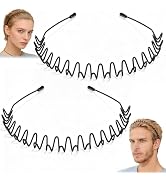 ZASZO 2 Pcs Metal Hair Band, Fashion Wavy Spring Metal Headband for Men & Women, Elastic Non Slip...