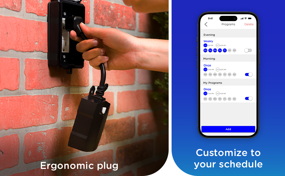 ergonomic grip for easy unplugging and customizable schedules in app