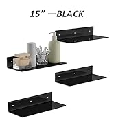 Hexsonhoma Sezanrpt 15 Inches Black Acrylic Wall Shelves 4 Pack, L Shape Acrylic Floating Shelf, ...
