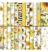 EggSun 48 Sheets Sunflower Scrapbook Paper,Sunflower Pattern Decorative Scrapbook Paper for Journ...