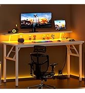 Need 47 Inch Folding Computer Desk with Power Outlets & Monitor Shelf Study Desk with Cup Holder ...