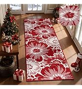 Findosom Christmas Runner Rug 2x6, Non Slip High-Low Textured Floral Washable Runner Rug with Rub...