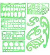 SIQUK 9 Pieces Drawings Templates French Curve Geometric Templates Measuring Rulers Clear Green P...