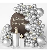 CVPARTYON Silver Balloon Arch Kit, 125 Pcs Silver Balloons Different Sizes 18 12 10 5 Inch Metall...