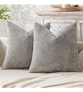 MIULEE Pack of 2 Light Gray Decorative Pillow Covers 18x18 Inch Soft Chenille Couch Throw Pillows...