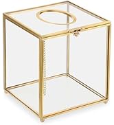 Sumnacon Square Clear Glass Tissue Box Cover -Dainty Cube Tissue Box Holder, Gorgeous Gold Facial...