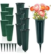 Goaste 6 Pack Cemetery Vases with Foam Inserts, Memorial Floral Vases with Spikes, Grave Flower H...