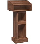 MAHANCRIS Podium Stand, Wooden Lectern with 4-Tier Storage & Upper Guardrail, Pulpit with Reinfor...