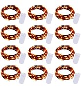 Halloween Orange Fairy String Lights: 12 Pack 7 Ft 20 LED Battery Operated Firefly Lights on Blac...