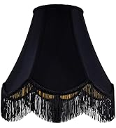 GO&SO Black Silk Bell Lamp Shades Petal Edge Braid with Black Fringe Trim, 6