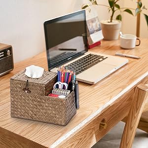 storage bin with tissue box on the office desk