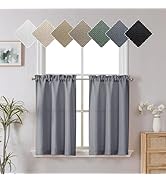 Chyhomenyc 2 Panels Dark Grey Kitchen Curtains 36 Inch Length Tier Curtains, Faux Linen Textured ...