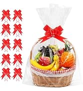 JOYIT 20PCS Large Cellophane Wrap for Gift Baskets, 24x30 Inch Clear Cellophane Bags with 20 Red ...