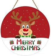 Christmas Door Decorations Merry Christmas Sign Cute Reindeer Wall Decor Wooden Front Door Hanger...