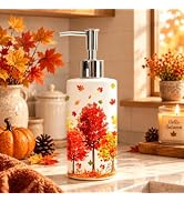 FYSUIMU Fall Soap Dispenser Glass Dispenser with Pump Maple Forest Tree Refillable Liquid Soap Co...