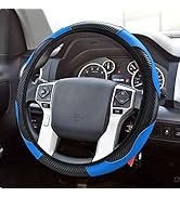 VAGURFO Car Steering Wheel Cover,15 inch PU Leather Elastic Carbon Fiber Pattern Stitching Color ...
