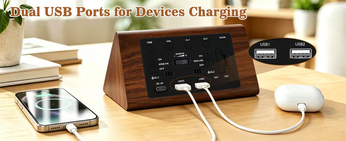 clock with usb charging ports