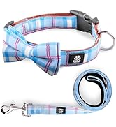 IVY&LANE 3 PCS Dog Bowtie Collar with Leash Set | Plaid Adjustable Dog Collar Pet Collars | Remov...
