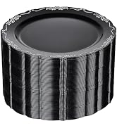 DaYammi 60PCS Black and Silver Plastic Plates, Heavy Duty Black and Silver Disposable Plates Prem...
