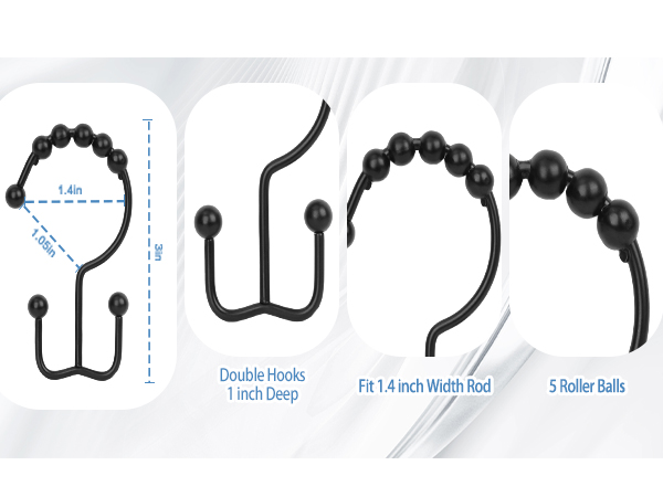 Double Glide Shower Hooks Rings, stainless steel shower curtain rings, rust resistant hooks
