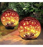 Keevvon 2 Pack Garden Solar Lights Outdoor Decorative, 60 LED Gradient red Cracked Glass Solar Gl...