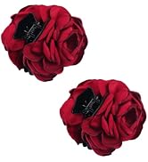 2Pcs Wine red Women Chiffon Rose Flower Jaw Clip, Floral Jaw Barrettes Grips Clamps Twist Hair Up...