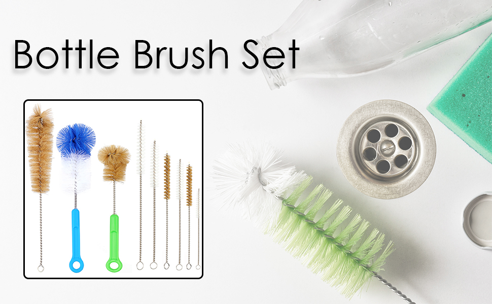 bottle brush set hookah pipe cleaner 9 brushes nylon bristles multiple sizes small straw water