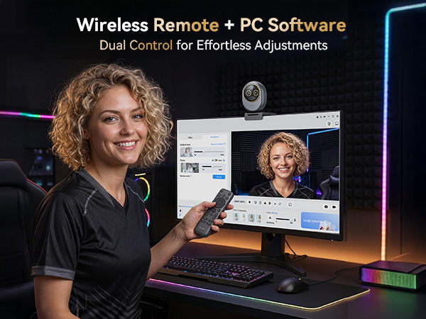 Smart Dual Control via Remote & EMEET STUDIO podcast camera EMEET webcam Piko Dual