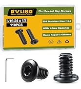 SVLING 3/16-24 x 1/2" Bolt, 110PCS Flat Head Hex Socket Cap Screws Bolts, 304 Stainless Steel 18-...