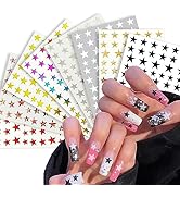 SONGJIE 8 Sheets Star Nail Art Stickers Star Nail Charms for Acrylic Nails 3D Self Adhesive Nail ...