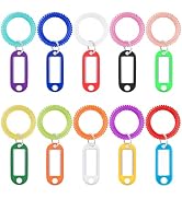 Uniclife 10 Pcs Wrist Spring Spiral Coil Keychains & 10 Pcs Key Tag Labels Plastic Colorful Stret...