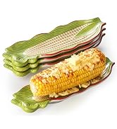 YHOJOY Corn on the Cob Dishes, Ceramic Corn Cob Holder Set of 4, 10" Embossed Corn Trays for Corn...