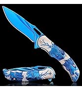 Pocket Knife for Men, Folding Knife With Clip & 3D TITANIUM PLATED WOLF Relief, Embossed Edc Knif...