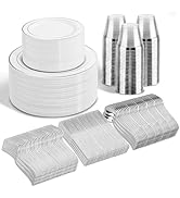 WELLIFE 600 Pcs Sliver Disposable Dinnerware for 100 Guests, Dinnerware Set of 100 Dinner Plates,...