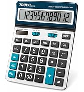 TRULY 12-Digit Desktop Calculator with Large Display, Big Buttons, Brushed Metal Finish, Dual Pow...