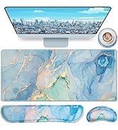 Mouse Pad with Wrist Rest,QOMOLAMA 4-in-1 Large Mousepad+Keyboard Wrist Rest+Mouse Pad Wrist Supp...