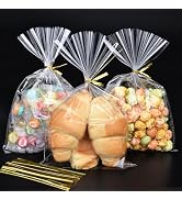 120 PCS Clear Cellophane Treat Bags with Gold Twist Ties, 6.5x10 Inches Plastic Goodie Gift Bags ...
