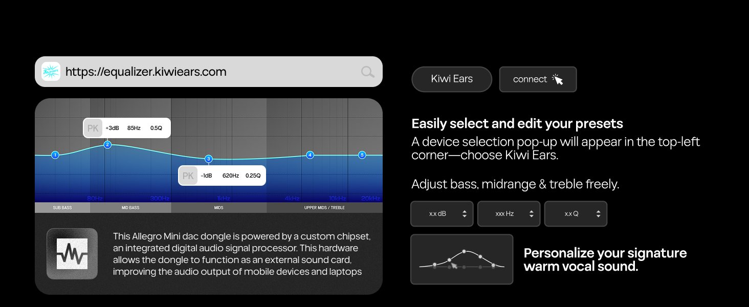 Linsoul Kiwi Ears Allegro Mini Portable IEM DAC, in Ear Monitor Amplifier
