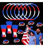 4th of July Red White Blue Glow Sticks Party Pack for Kids 50 PCS, Fourth of July Light Up Neckla...