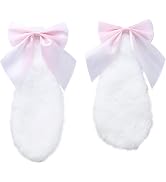 1 Pair Girls Bunny Plush Lop Ears Hair Clip Rabbit Furry Ears Ribbon Bow-knot Hair Hairpin Cospla...