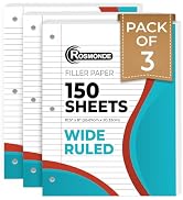 Rosmonde Loose Leaf Paper, 450 Sheets, 3 Pack, 56 gsm Wide Ruled Sheets, 8" x 10.5", Bulk Noteboo...