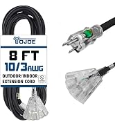 YOJOE 3-Outlets Indoor Outdoor Extension Cord with Lighted End, 3 Prong 15A Weatherproof Power Ex...