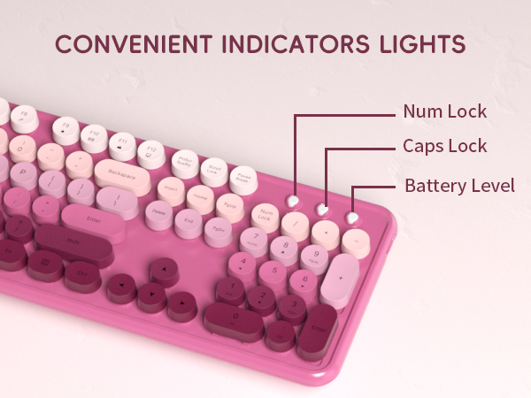 Wireless Keyboard Mouse Combo 2.4Ghz Cute Colorful 104 Keys Full Size Retro Typewriter