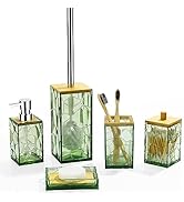 GAHEFY Sage Green Bathroom Accessories Set, Toothbrush Holder, Soap Dispenser, Cotton Swabs Holde...